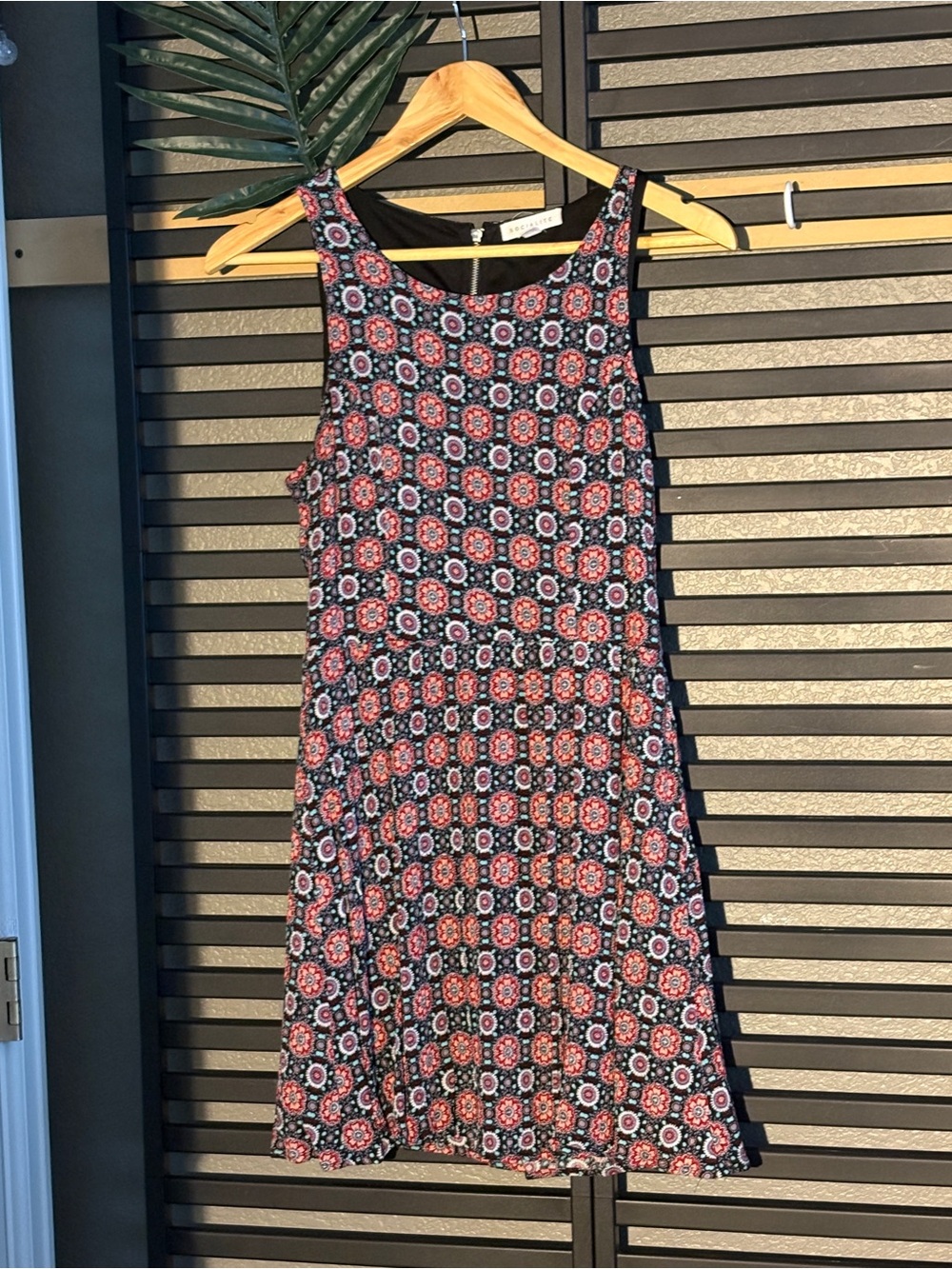 Socialite Black Dress with Red and White Floral Geometric Print